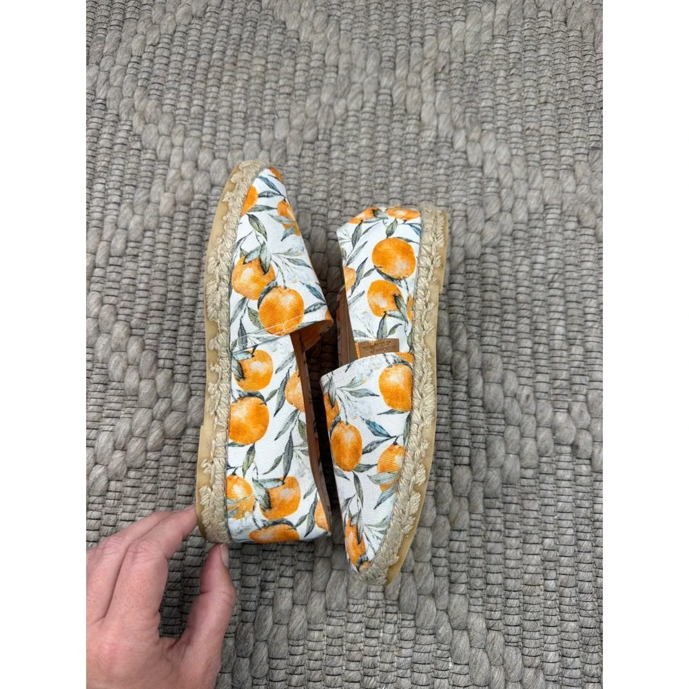 Artisanat Francais Espadrille‎ Flats Women 38 7.5 Orange Citrus Print Canvas
